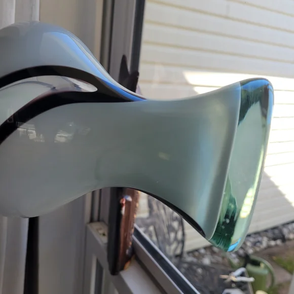 Large White and Black Swirl Glass Vase Black Clear Glass White 16.5" Tall Approx - Picture 9 of 14